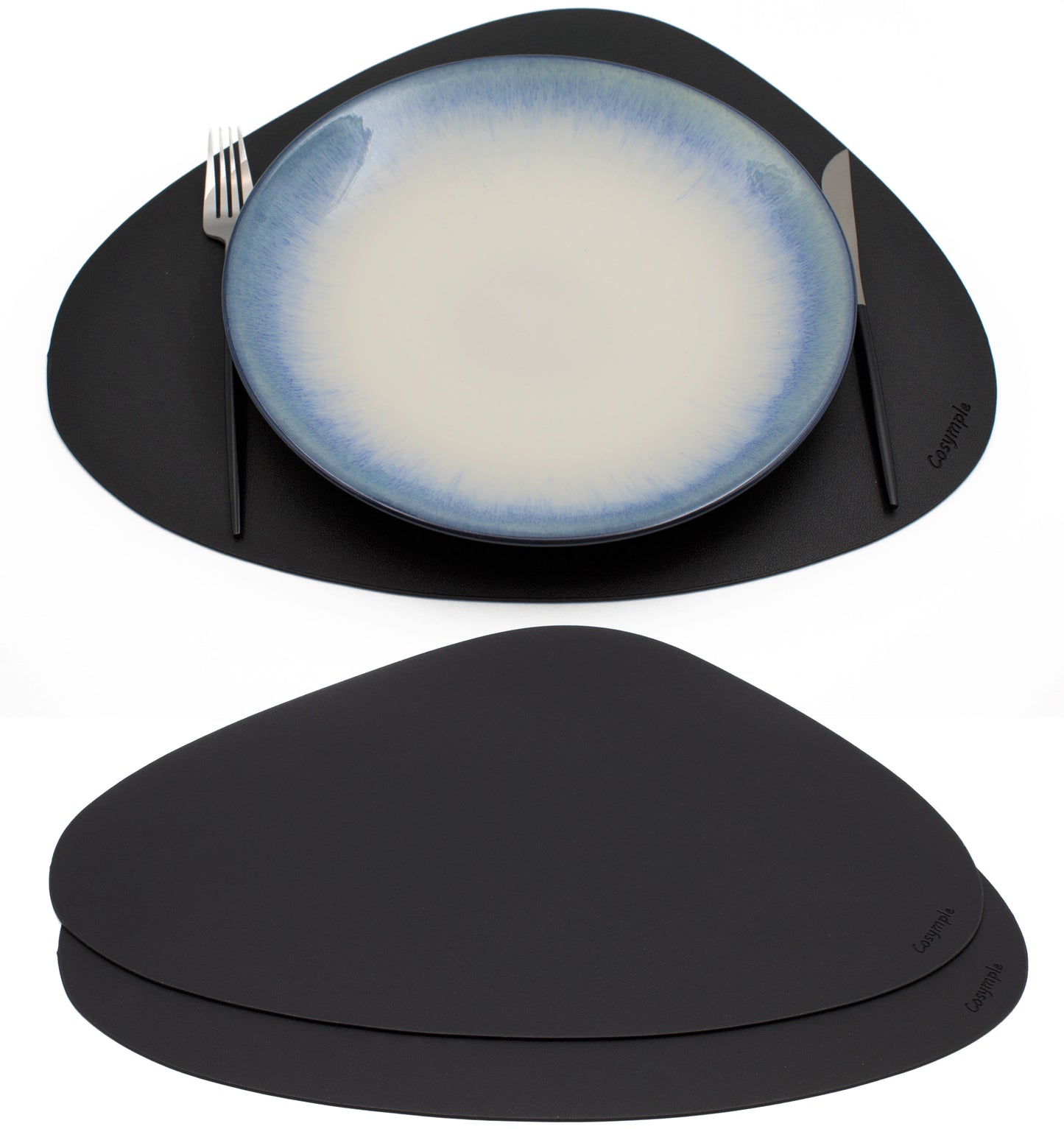 Cosymple Pebble Placemats Made by Waterproof Black Faux Leather Set of 2